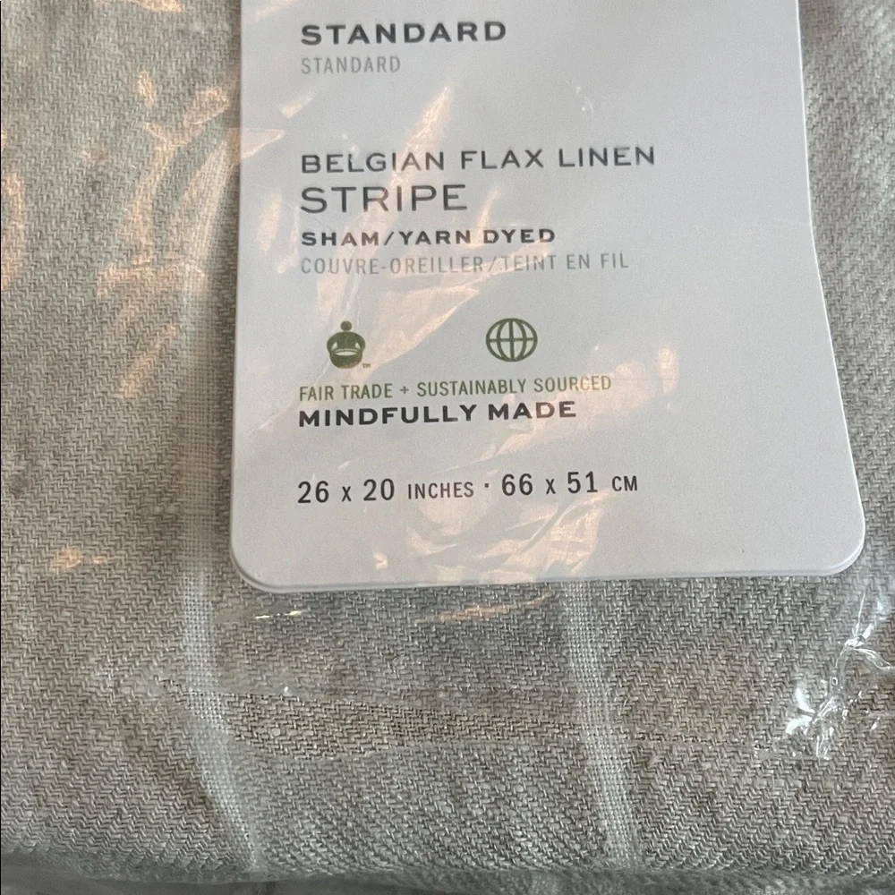 Pottery Barn Belgian Flax Linen Stripe standard sham 26 x 20 set of two NWT